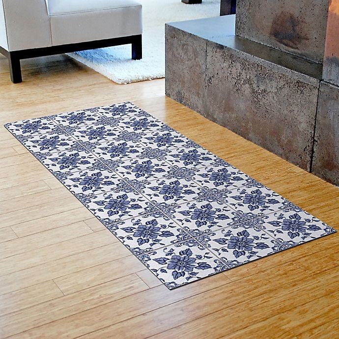 slide 2 of 2, The Softer Side by Weather Guard Delft Floral Kitchen Mat, 25 in x 60 in