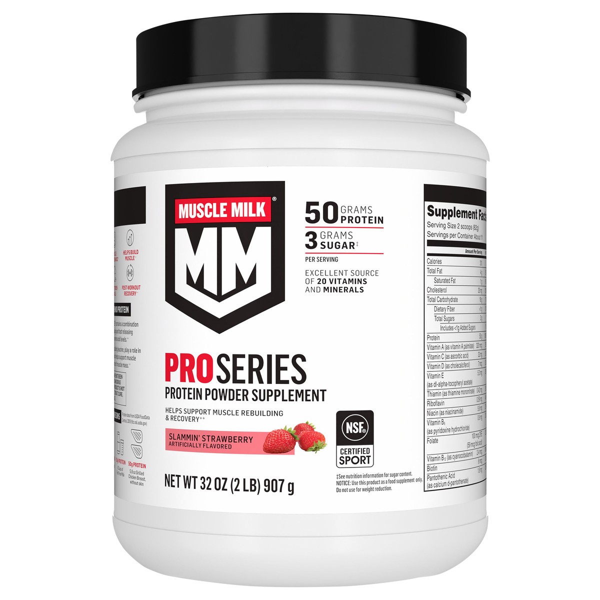 slide 1 of 1, Muscle Milk Protein Powder Supplement, Slammin' Strawberry, 32 oz