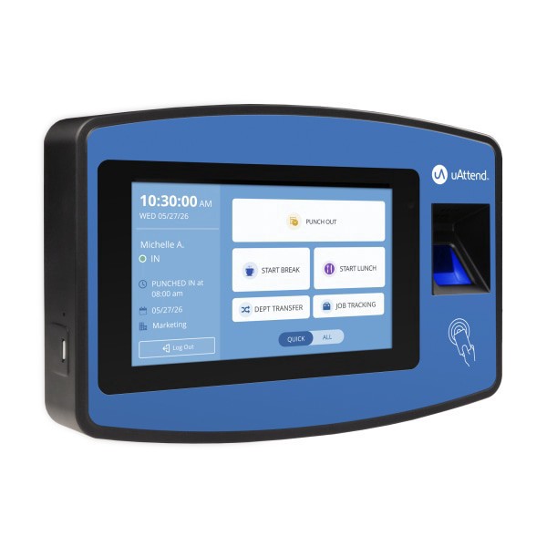 slide 3 of 8, Uattend Biometric Fingerprint Touch Nx2500 Tablet Time Clock With Fingerprint Scan, Rfid And Pin Punch Options, Unlimited Employees, 2.75""H X 11""W X 6.5""D, 1 ct