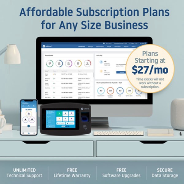 slide 2 of 8, Uattend Biometric Fingerprint Touch Nx2500 Tablet Time Clock With Fingerprint Scan, Rfid And Pin Punch Options, Unlimited Employees, 2.75""H X 11""W X 6.5""D, 1 ct