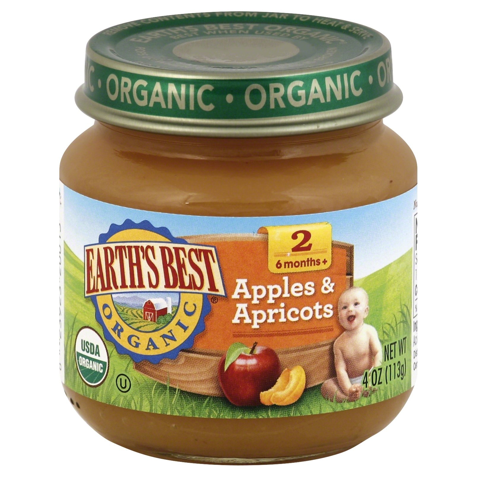 slide 1 of 1, Earth's Best Stage 2 Organic Apples & Apricots Baby Food, 4 oz