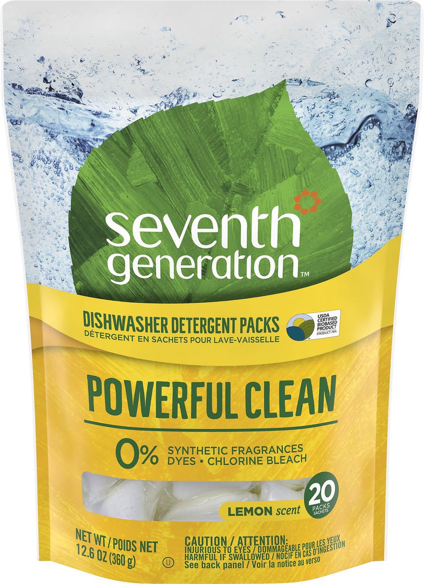 slide 2 of 3, Seventh Generation Dishwasher Detergent Packs Lemon scent, 20 count, 20 ct