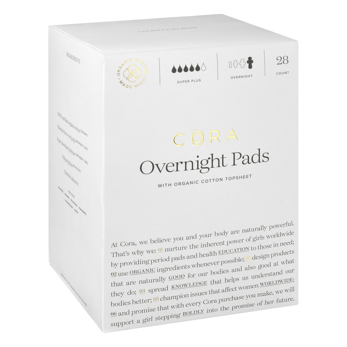 slide 2 of 9, Cora Super Plus Overnight Pads 28 ea, 28 ct