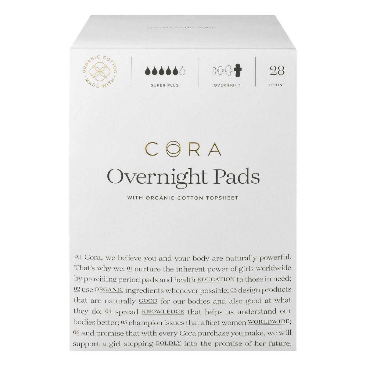 slide 1 of 9, Cora Super Plus Overnight Pads 28 ea, 28 ct