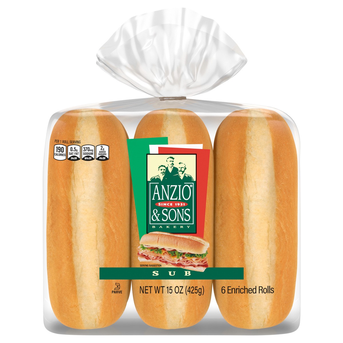 slide 1 of 5, Anzio & Sons Bakery Anzio & Sons White Sub Rolls, 6 count, 15 oz, 6 ct