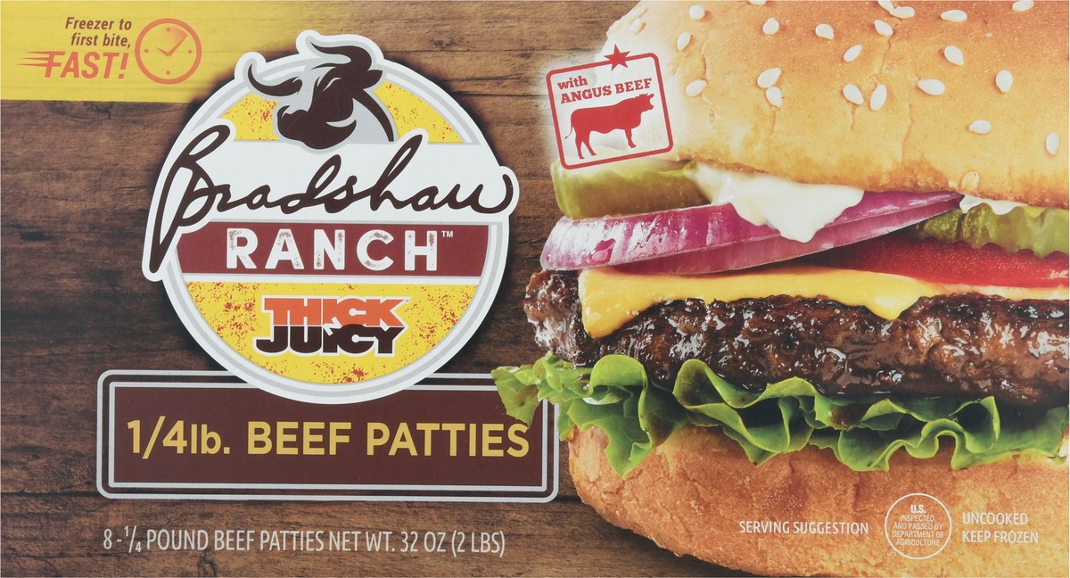 slide 8 of 9, Bradshaw Ranch Thick N Juicy 1/4 Pound Beef Patties 8 ea, 2 lb