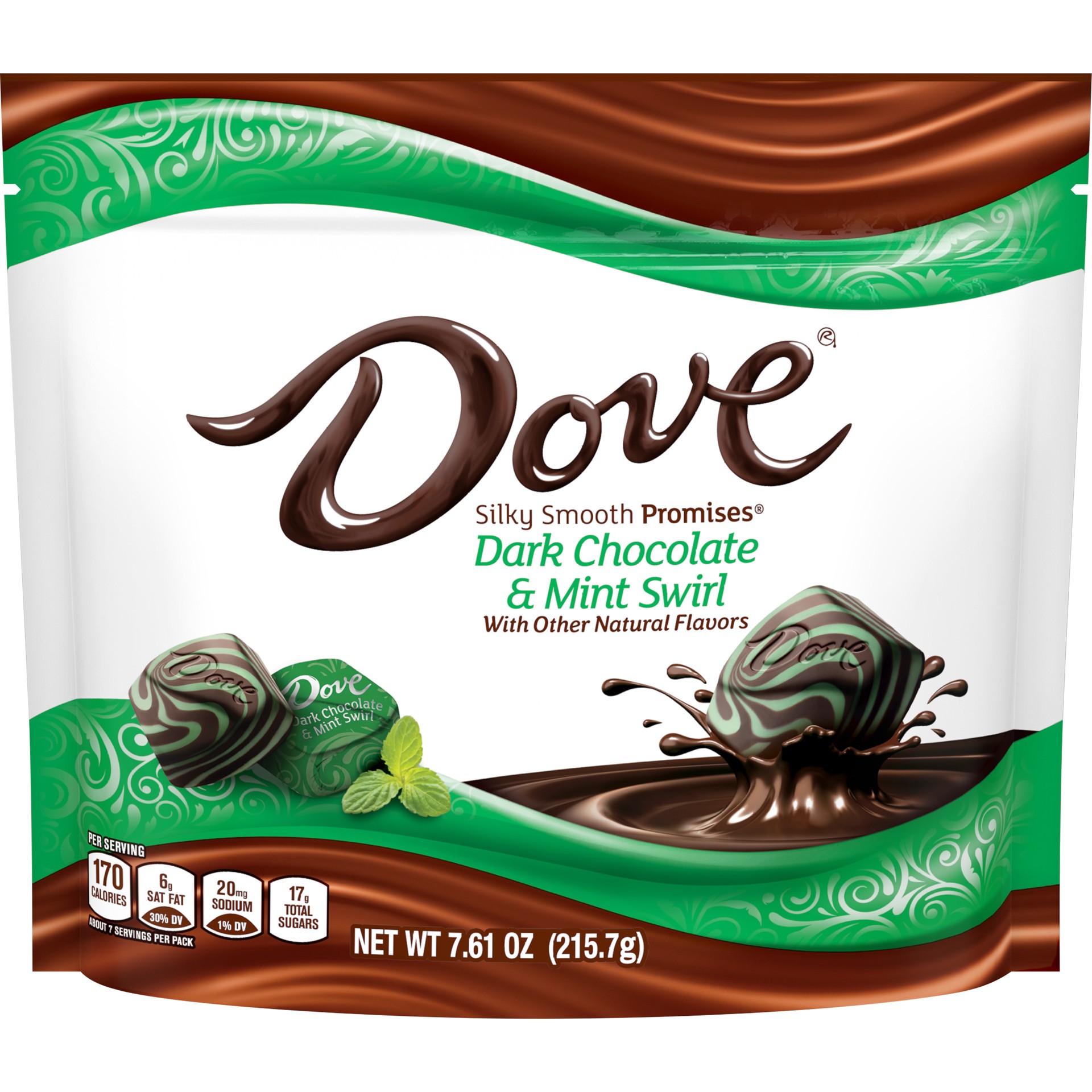 slide 1 of 8, DOVE PROMISES Mint Swirl Dark Chocolate Candy Individually Wrapped, 7.61 oz Bag, 7.61 oz