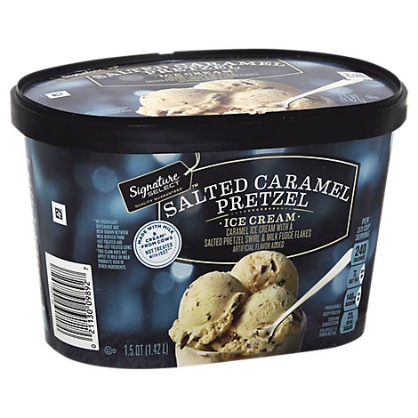 slide 1 of 1, Signature Select Ice Cream Salted Caramel Pretzel, 1.5 qt