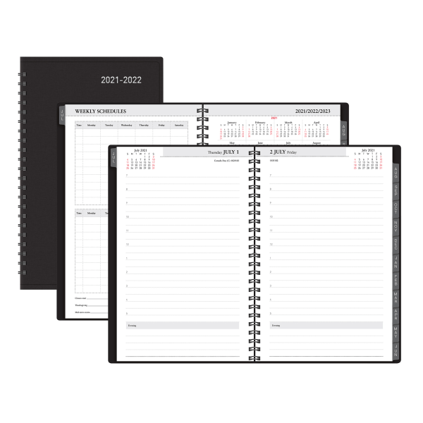 slide 1 of 4, Office Depot Brand 14-Month Daily Academic Planner, 5'' X 8'', 30% Recycled, Black, July 2021 To August 2022, Odus2033-012, 1 ct