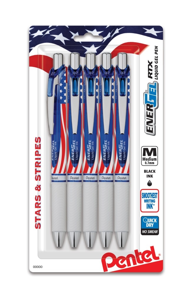 slide 1 of 1, Pentel Stars & Stripes Edition EnerGel RTXBlack Medium Gel Pens, 5 ct