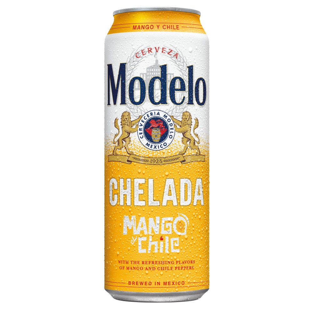 slide 1 of 6, Modelo Chelada Mango y Chile Mexican Import Flavored Beer, 24 fl oz Can, 3.5% ABV, 24 fl oz