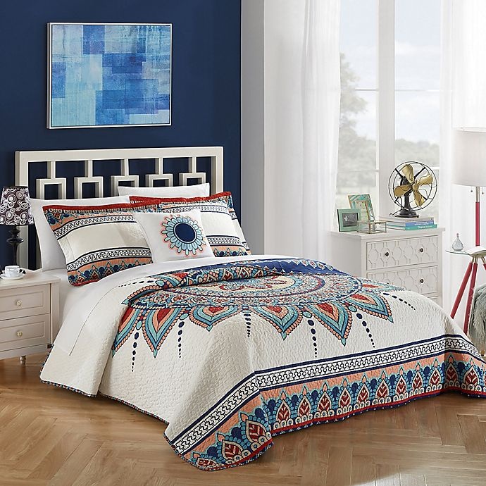 slide 1 of 6, Chic Home Yucca Reversible King Quilt Set - Blue, 1 ct