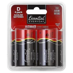 Essential Everyday Batteries, Alkaline, D, 4 Pack