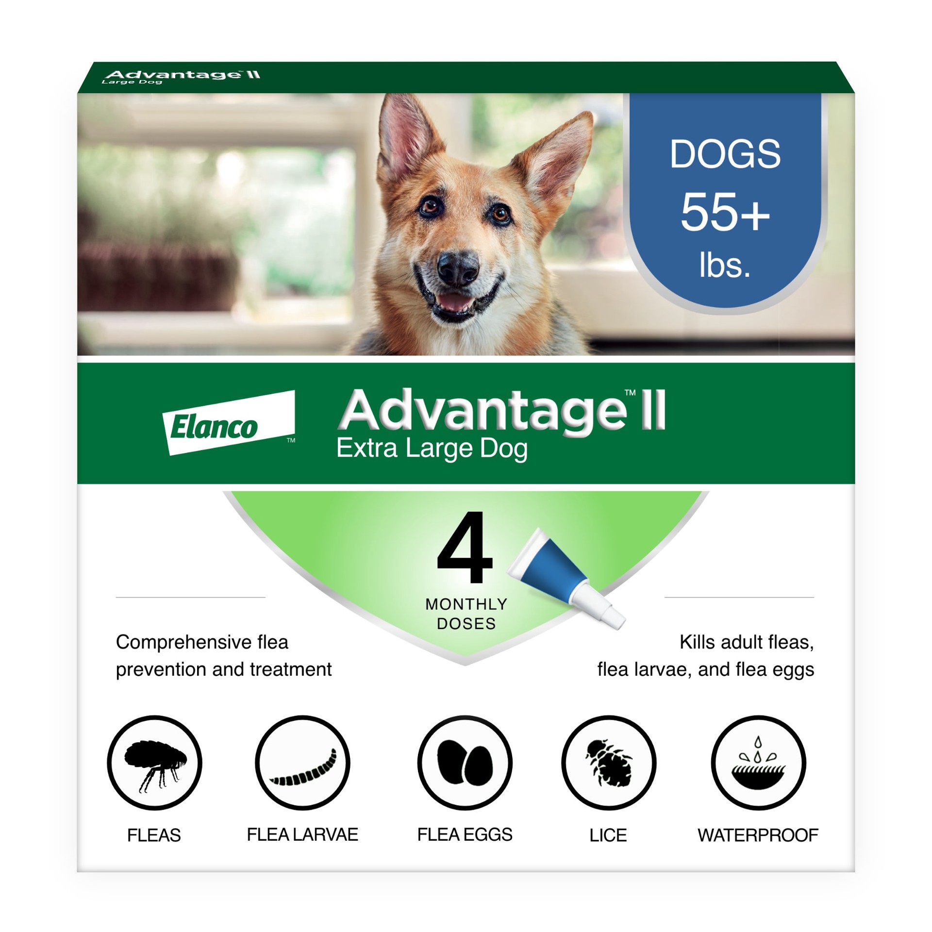 slide 1 of 1, advantage II once-A-Month Topical Flea Treatment for Dogs & Puppies Over 55 lbs, 4 ct