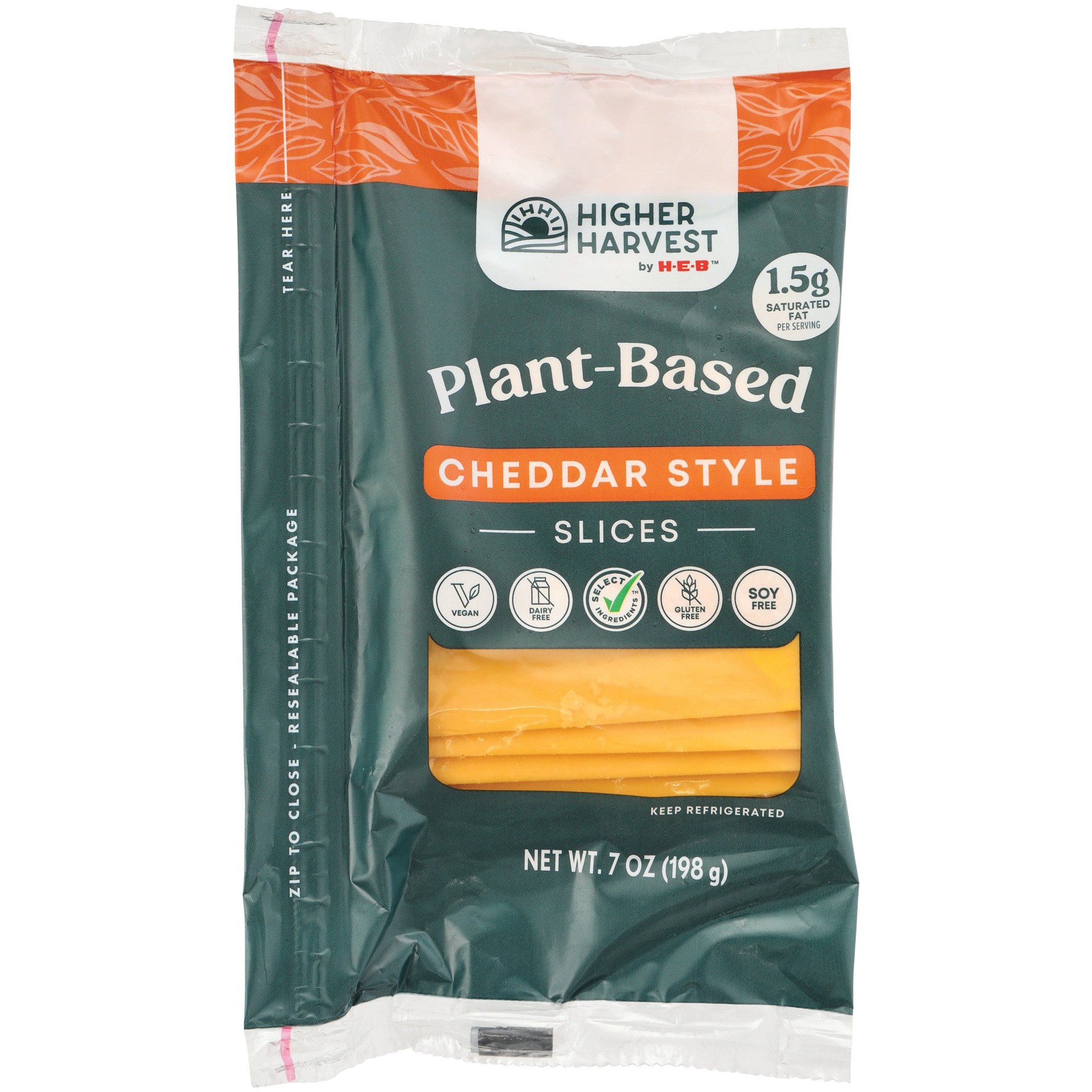 slide 1 of 1, Higher Harvest by H-E-B Plant Based Sliced Cheddar Cheese, 7 oz