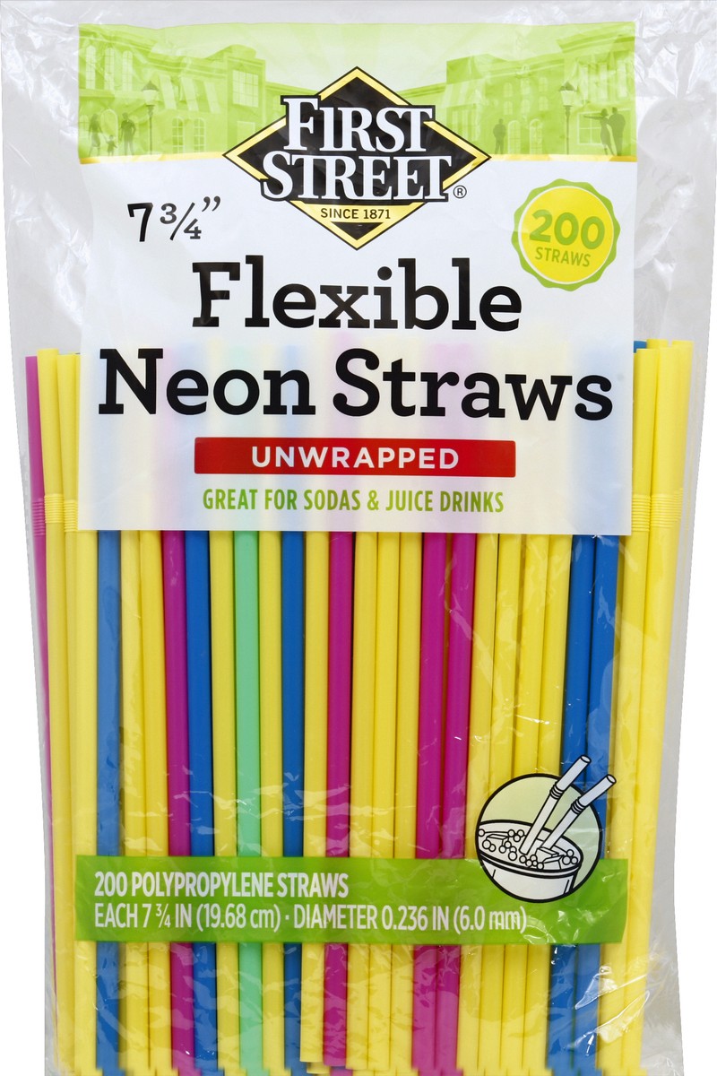 slide 4 of 6, First Street Neon Flex Straws, 200 ct