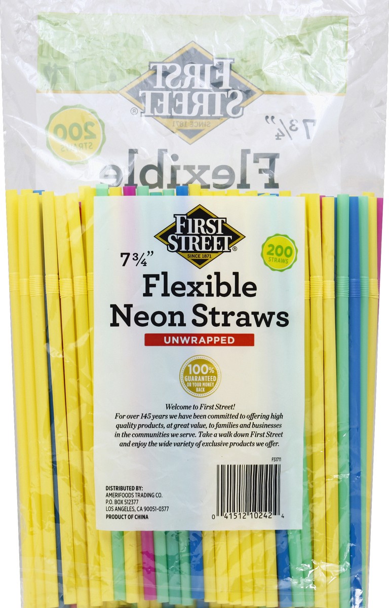 slide 3 of 6, First Street Neon Flex Straws, 200 ct