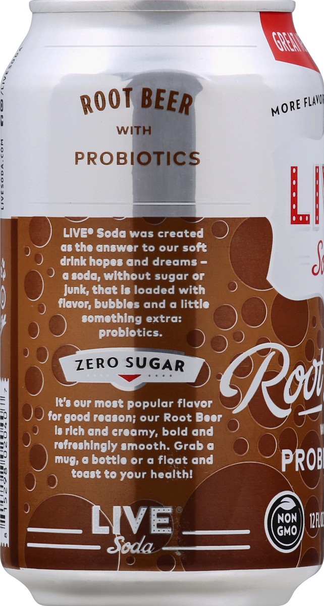 slide 10 of 13, Live Soda Root Beer with Probiotics Zero Sugar, 6 ct; 12 fl oz