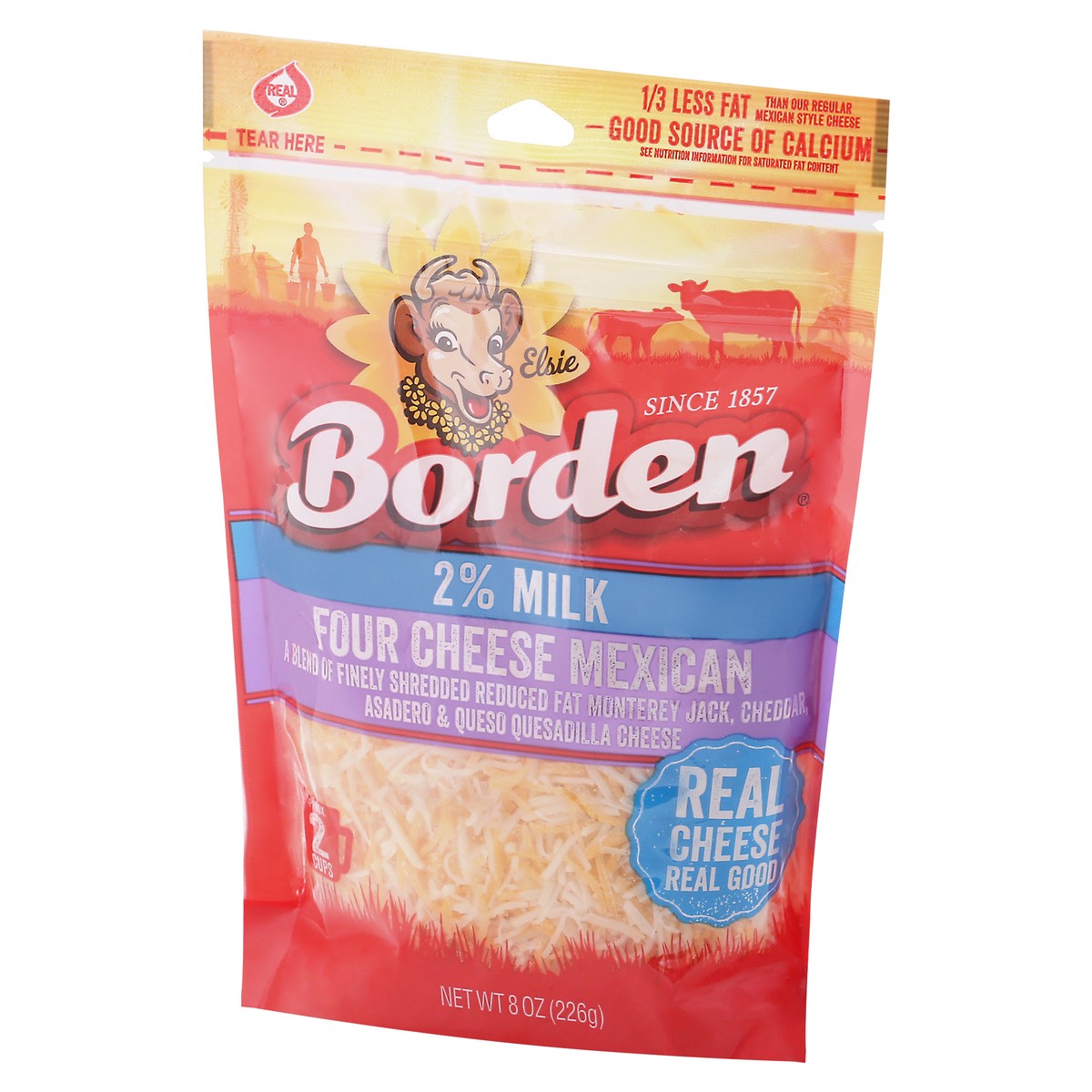 slide 10 of 12, Borden 2% Milk Four Cheese Mexican Shredded Cheese 8 oz, 8 oz