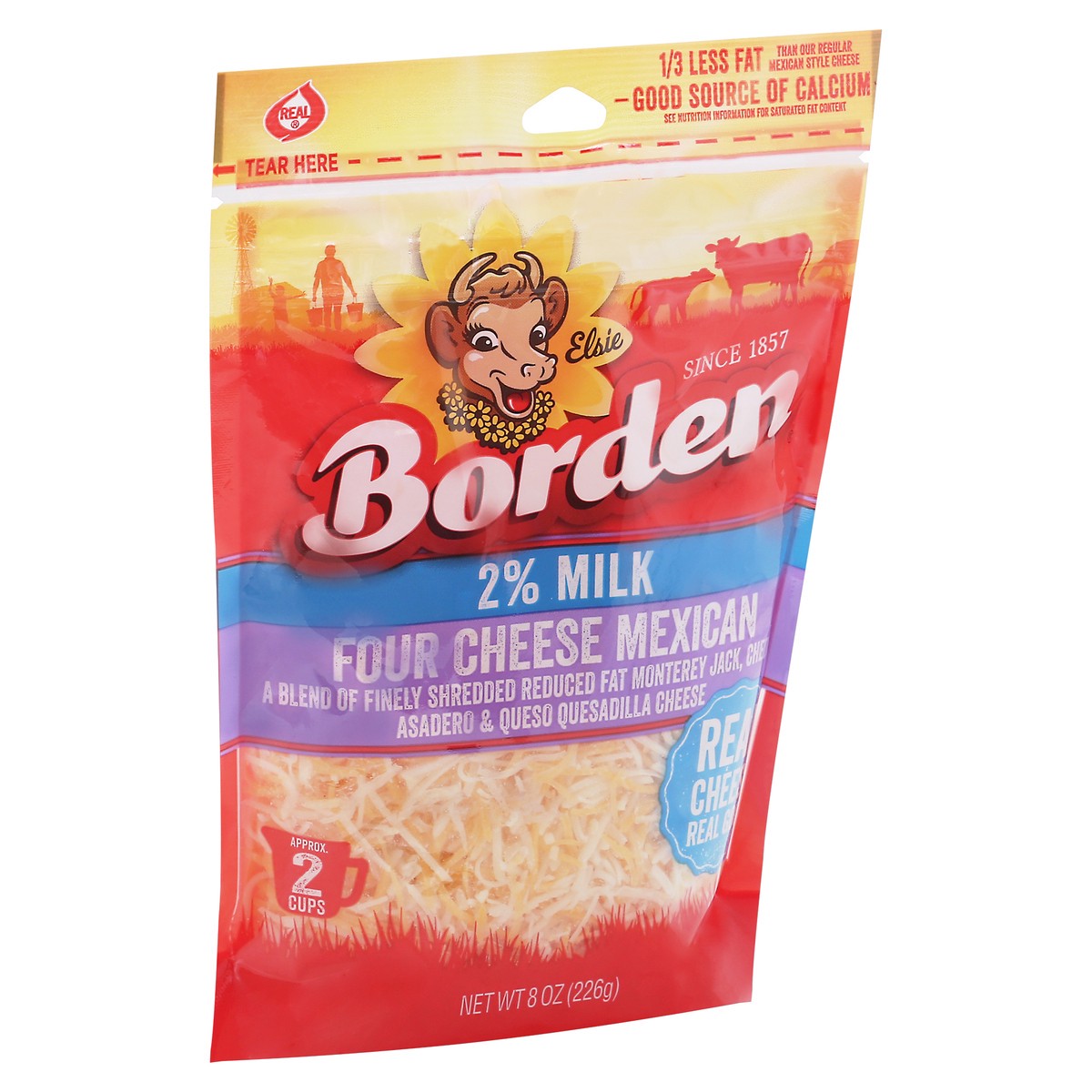 slide 9 of 12, Borden 2% Milk Four Cheese Mexican Shredded Cheese 8 oz, 8 oz