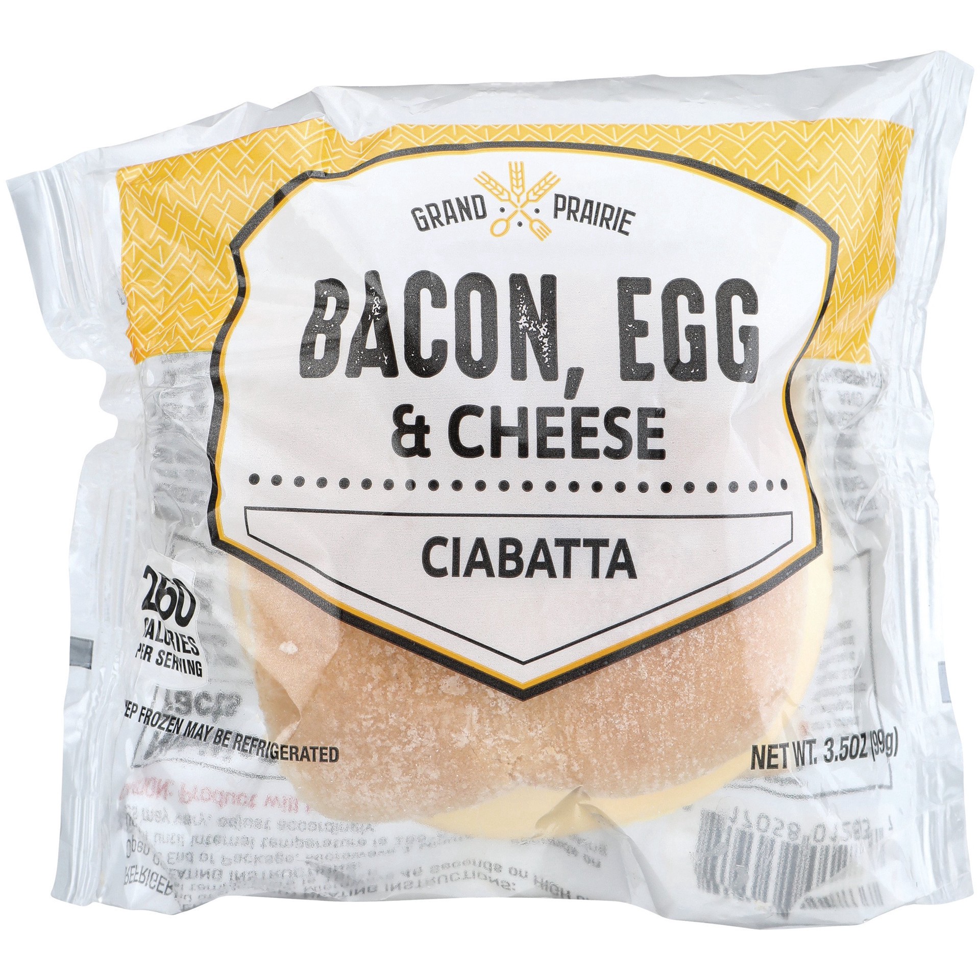 slide 1 of 1, Grand Prairie Ciabatta Breakfast Sandwich - Bacon, Egg & Gouda Cheese, 3.4 oz