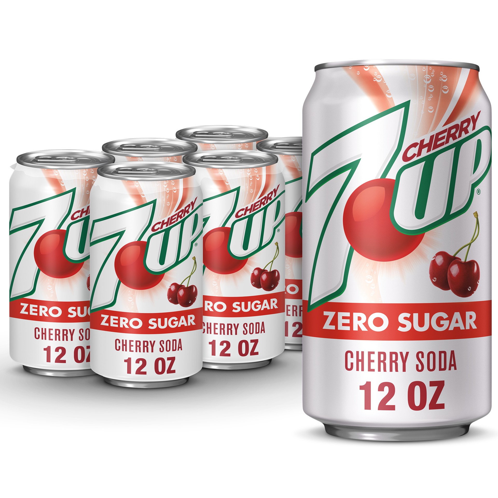 slide 1 of 8, 7UP Cherry Zero Sugar Soda, 12 fl oz cans, 6 pack, 6 ct