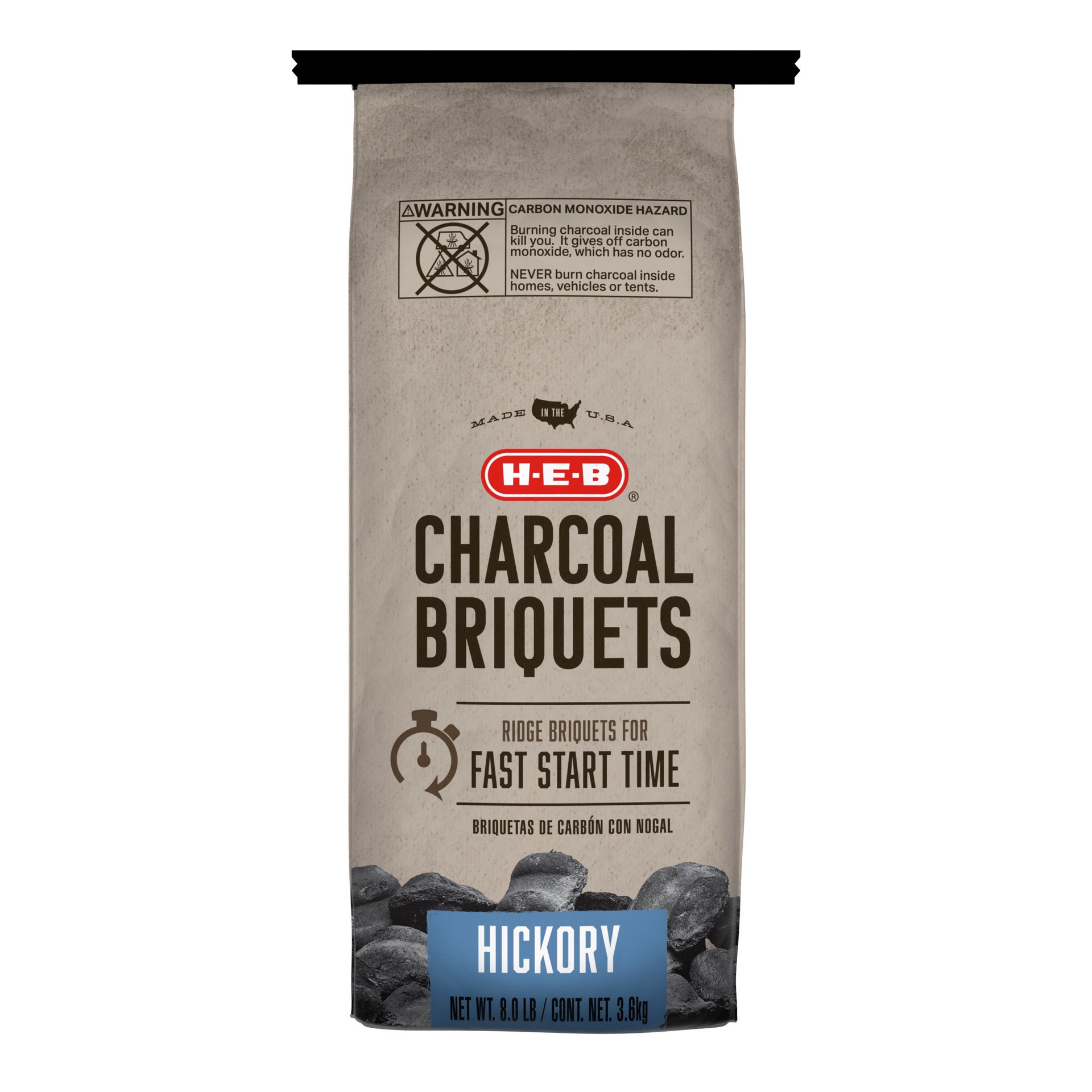 slide 1 of 1, H-E-B Hickory Charcoal Ridge Briquets, 8 lb