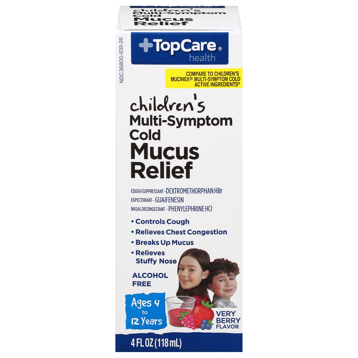 slide 1 of 14, TopCare Health Children's Multi-Symptom Cold Very Berry Flavor Mucus Relief 4 fl oz, 4 fl oz