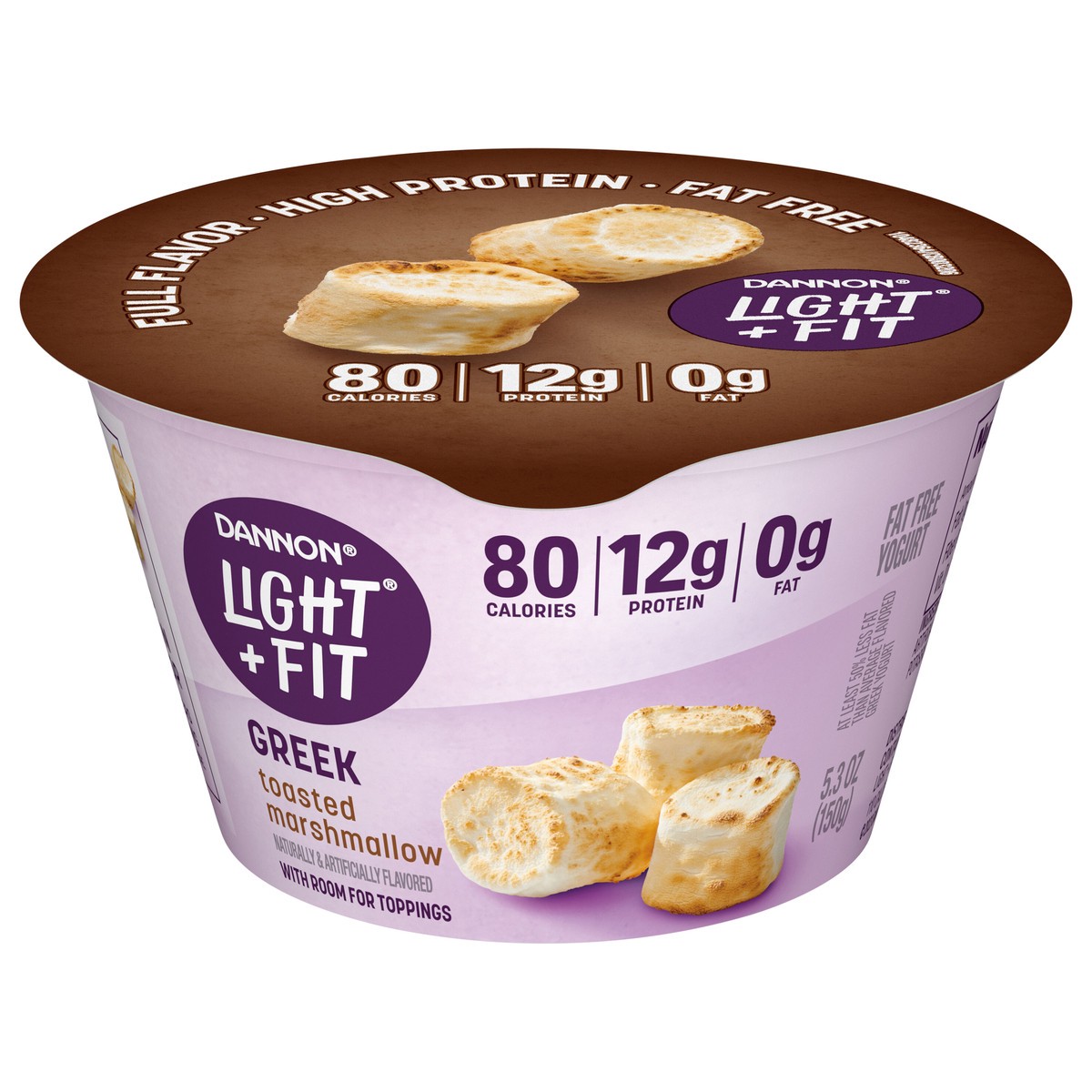 slide 1 of 5, Dannon Light + Fit Toasted Marshmallow Greek Fat Free Yogurt, 5.3 OZ Yogurt Cup, 5.3 oz