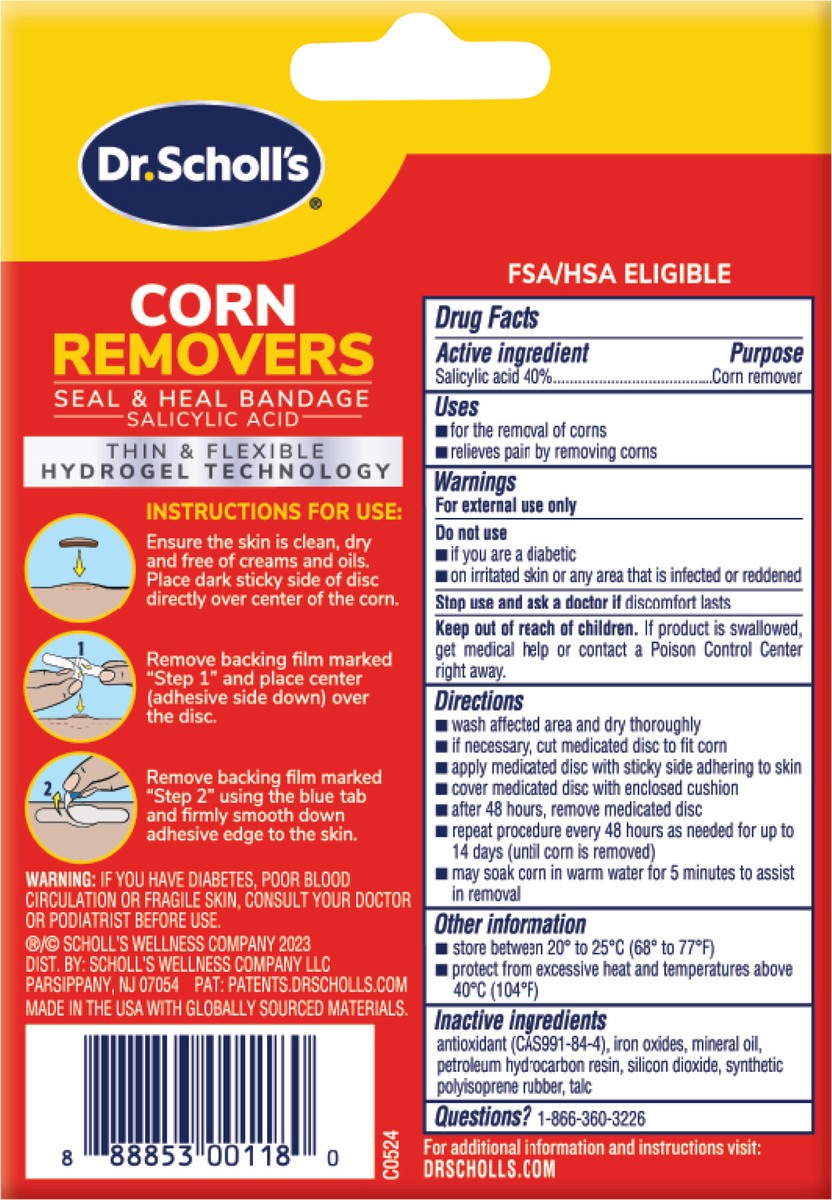 slide 5 of 9, Dr. Scholl's CORN REMOVERS Seal & Heal Bandage with Hydrogel Technology, 6 ct // Removes Corns Fast And Provides Cushioning Protection Against Shoe Pressure And Friction For All-Day Pain Relief, 6 ct
