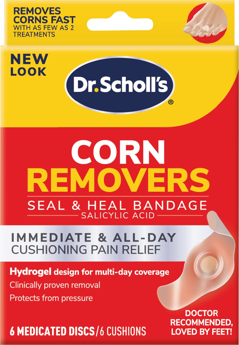 slide 2 of 9, Dr. Scholl's CORN REMOVERS Seal & Heal Bandage with Hydrogel Technology, 6 ct // Removes Corns Fast And Provides Cushioning Protection Against Shoe Pressure And Friction For All-Day Pain Relief, 6 ct