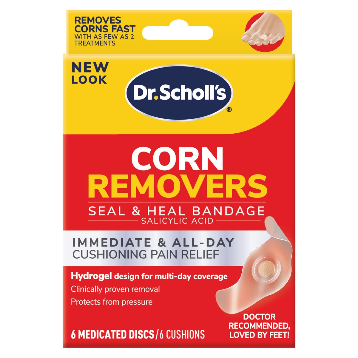 slide 4 of 9, Dr. Scholl's CORN REMOVERS Seal & Heal Bandage with Hydrogel Technology, 6 ct // Removes Corns Fast And Provides Cushioning Protection Against Shoe Pressure And Friction For All-Day Pain Relief, 6 ct
