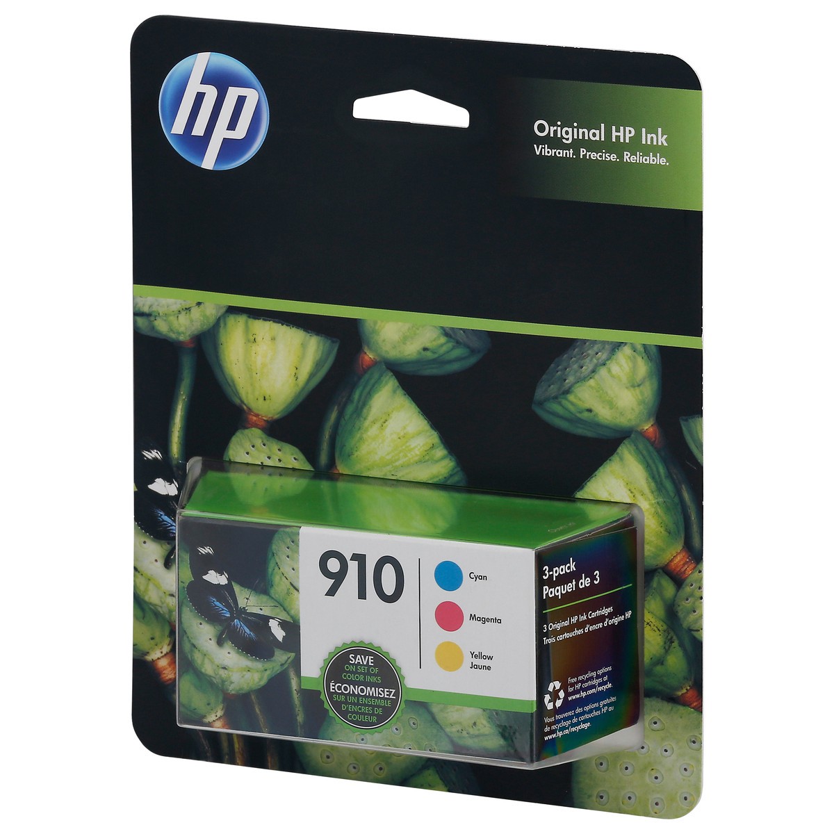 slide 4 of 4, HP 3-Pack 910 Cyan/Magenta/Yellow Jaune Original Ink Cartridges 1 ea, 1 ct