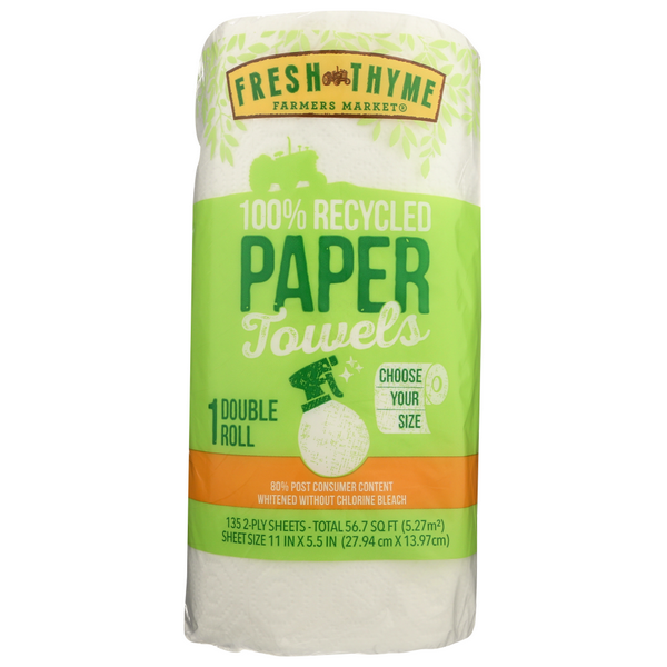 slide 1 of 1, Fresh Thyme Farmers Market 100% Recycled Paper Towels Double Roll, 1 ct