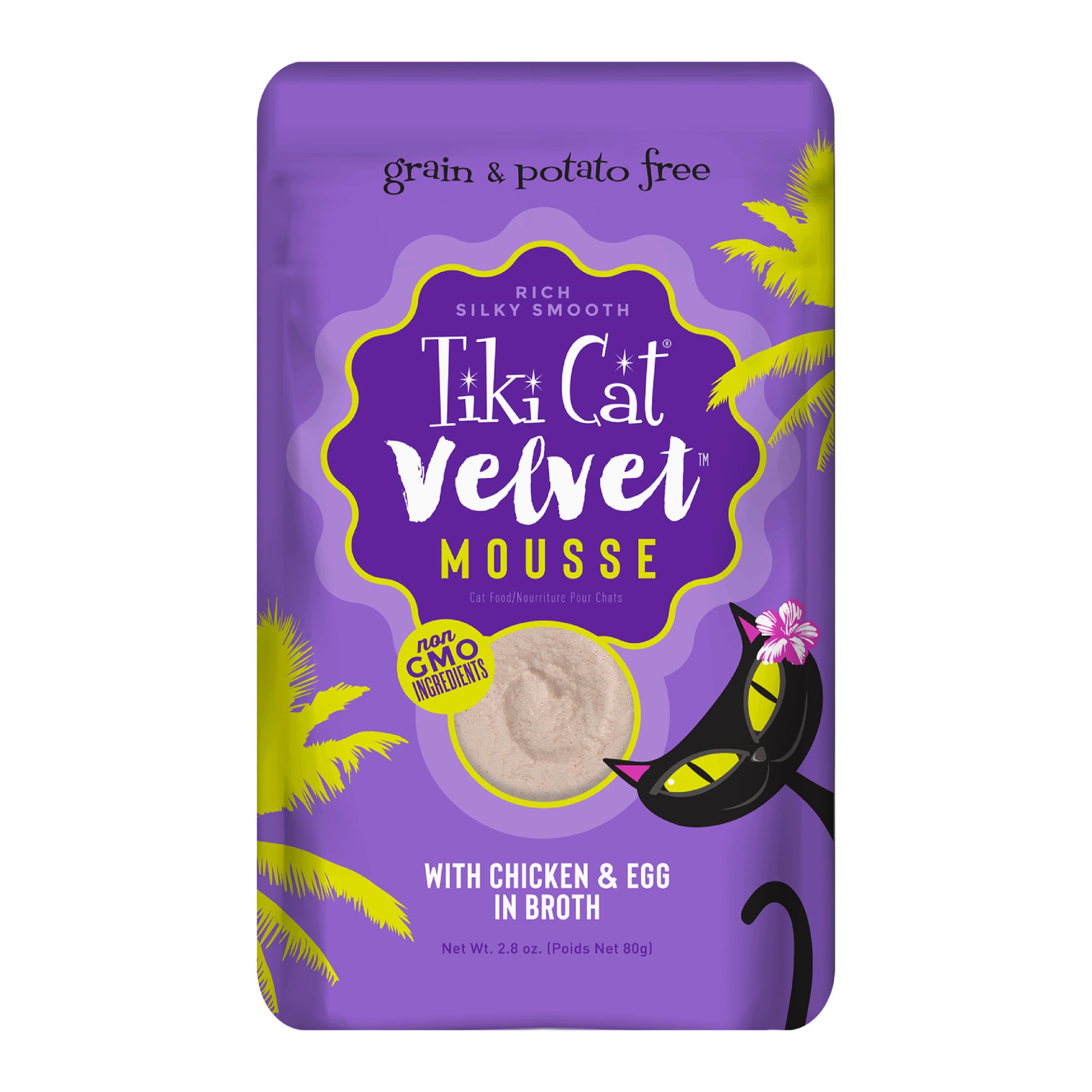 slide 1 of 1, Tiki Cat Luau Velvet Mousse Wet Cat Food, Chicken & Egg, 2.8 oz. Pouch, 2.8 oz