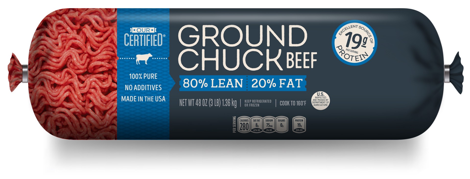 slide 1 of 7, Our Certified 80%/20% Chuck Ground Beef 48 oz, 48 oz