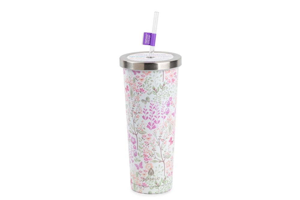 slide 1 of 1, Manna Stainless Steel Chilly Tumbler - Small Floral, 24 oz