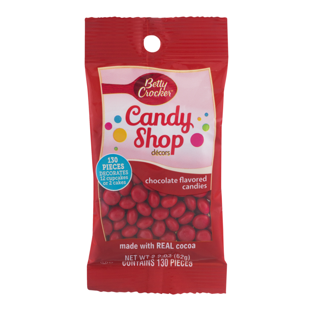 slide 1 of 1, Betty Crocker Candy Shop Decors Chocolate Flavored Candies Red, 2.2 oz