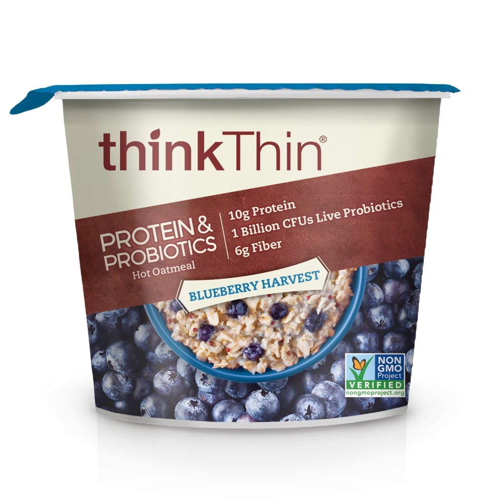 slide 1 of 1, thinkThin Blueberry Harvest Protein&Probiotics Instant Oatmeal, 1.94 oz