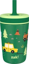 Zak! Designs Trucks and Cars Stainless Steel Double Wall Vacuum Leakproof Straw Kelso Tumbler, 12 fl oz