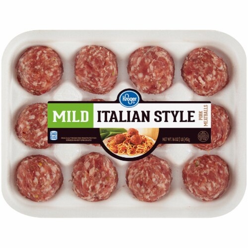 slide 1 of 1, Kroger Mild Italian Style Pork Meatballs, 16 oz
