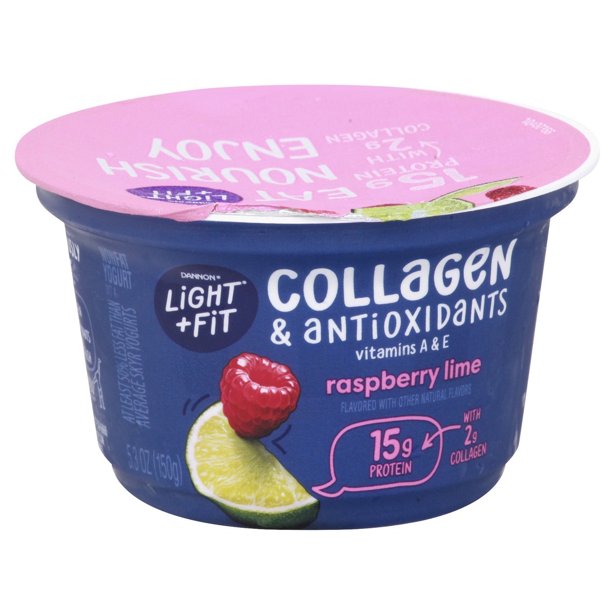 slide 10 of 10, Light + Fit Dannon Light + Fit Icelandic Style Nonfat Yogurt with Collagen & Antioxidants, Raspberry Lime, 5.3oz, 5.3 oz