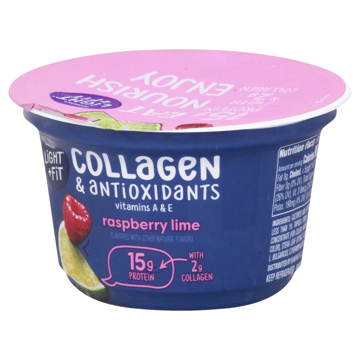 slide 6 of 10, Light + Fit Dannon Light + Fit Icelandic Style Nonfat Yogurt with Collagen & Antioxidants, Raspberry Lime, 5.3oz, 5.3 oz