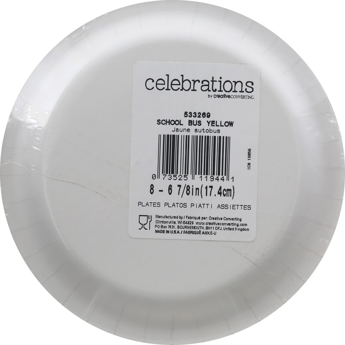 slide 5 of 6, Celebrations Plates, Yellow, School Bus, 8 ct