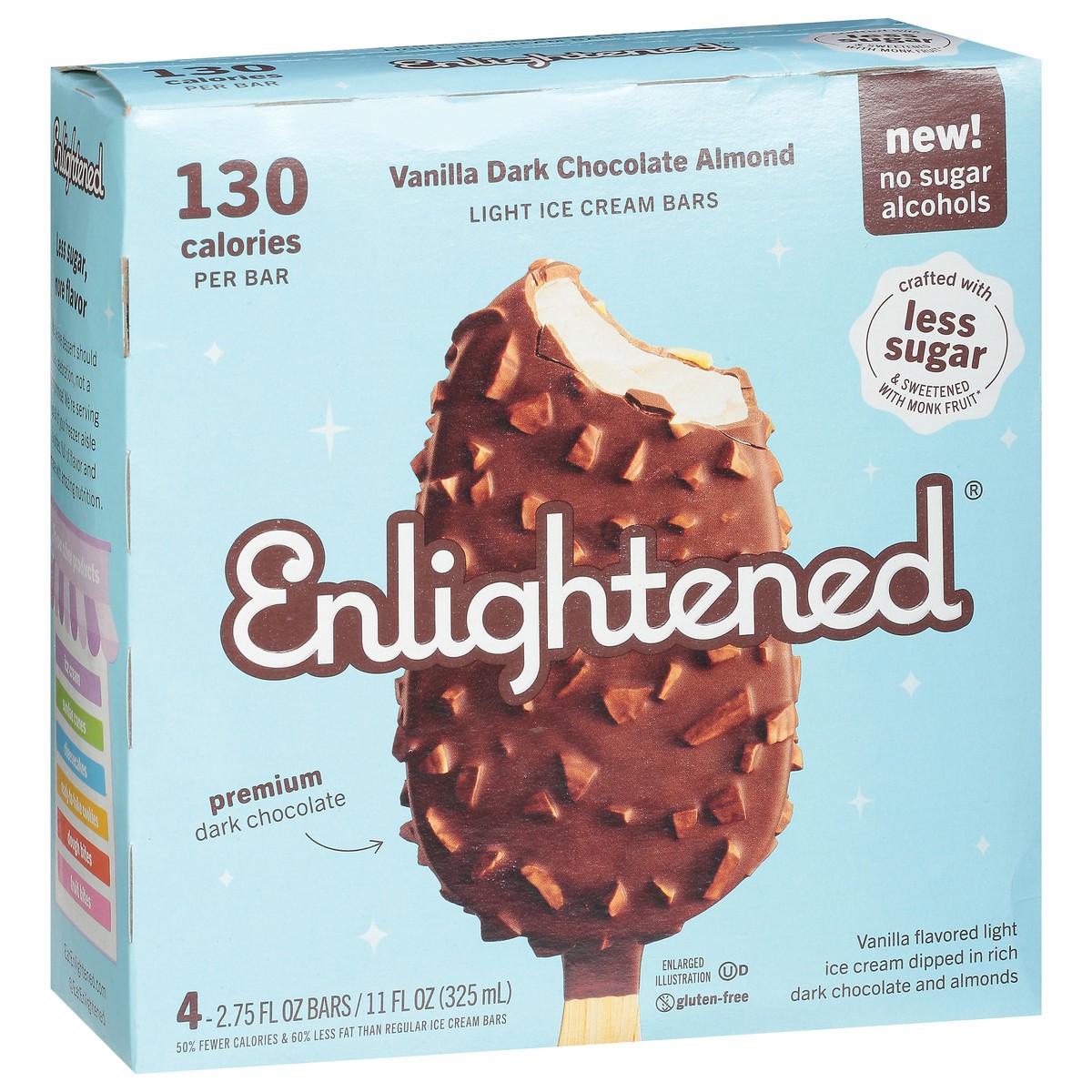 slide 4 of 9, Enlightened Light Vanilla Dark Chocolate Almond Ice Cream Bars 4 ea, 4 ct