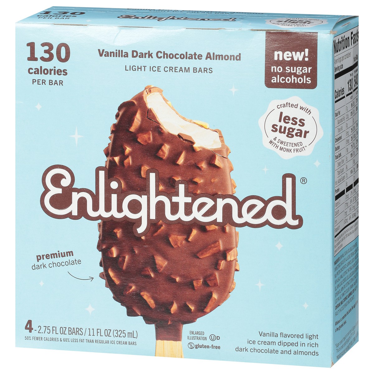 slide 6 of 9, Enlightened Light Vanilla Dark Chocolate Almond Ice Cream Bars 4 ea, 4 ct