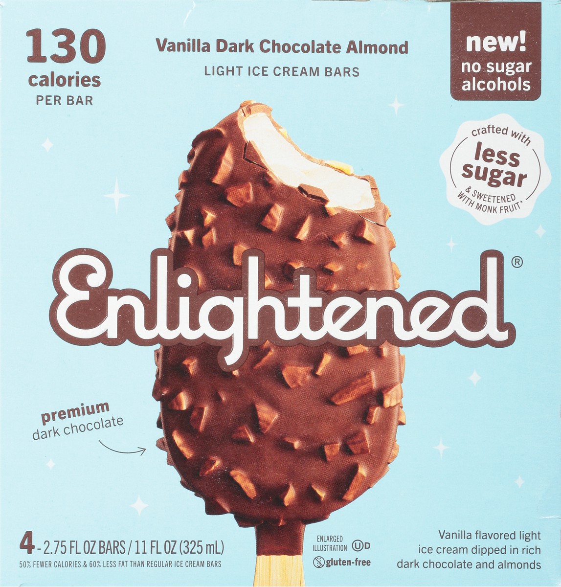 slide 9 of 9, Enlightened Light Vanilla Dark Chocolate Almond Ice Cream Bars 4 ea, 4 ct