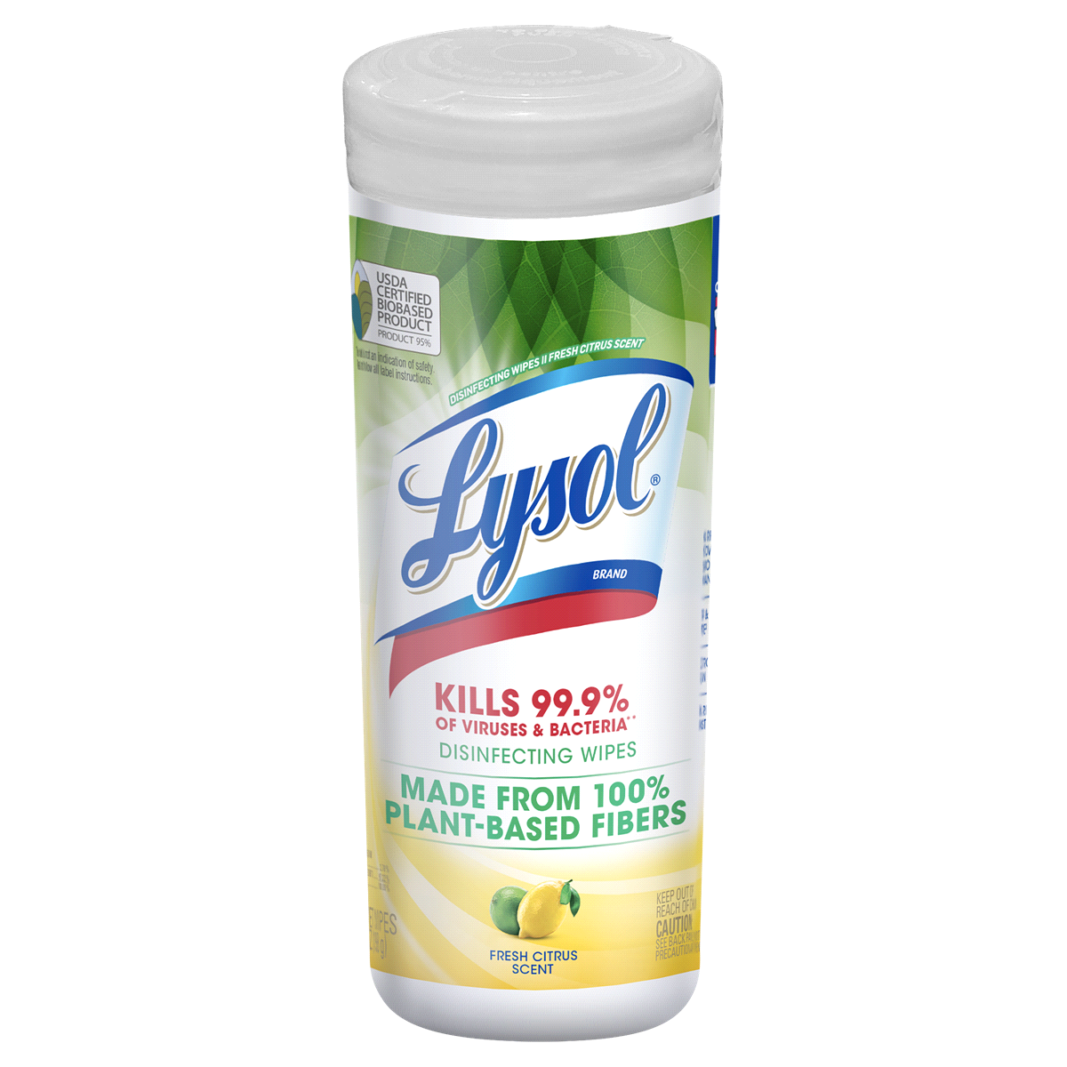 slide 1 of 1, Lysol Plant-Based Fresh Citrus Scent Disinfecting Wipes, 30 ct