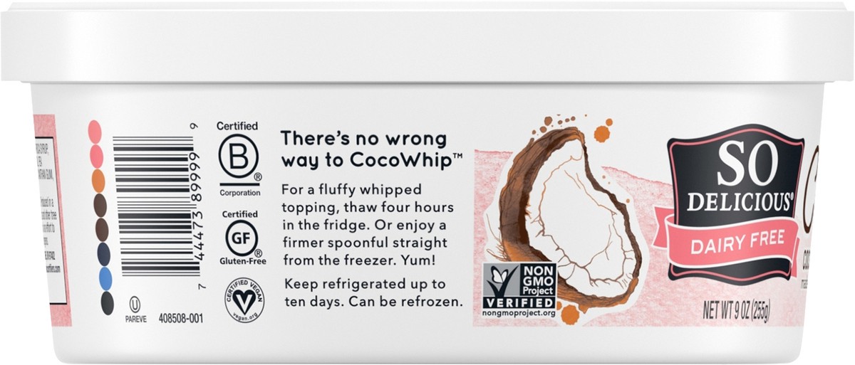 slide 2 of 13, So Delicious Cocowhip Coconut Whipped Topping, Light, Dairy Free, Vegan, Non-GMO, Kosher, 9 OZ Tub, 9 oz