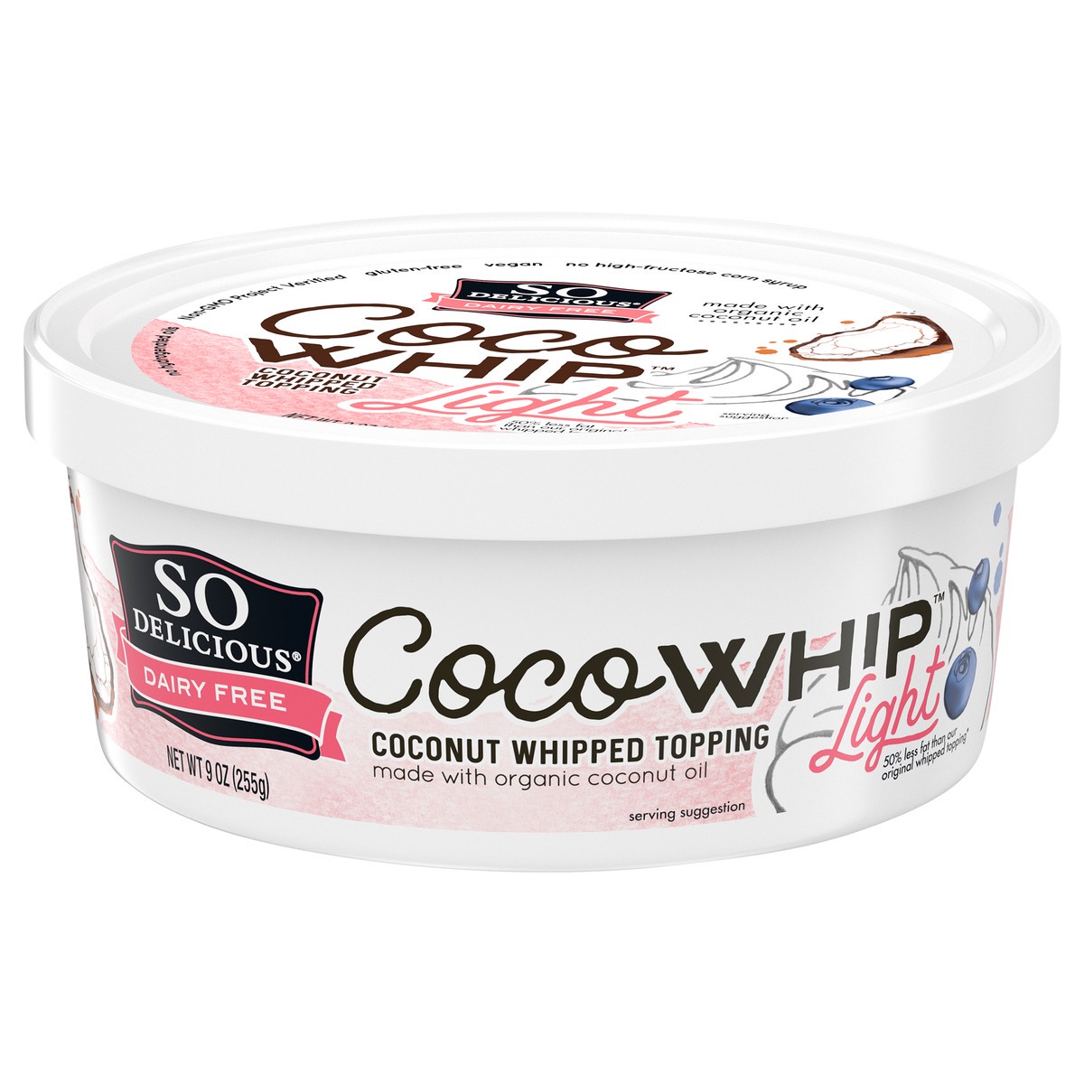 slide 6 of 13, So Delicious Cocowhip Coconut Whipped Topping, Light, Dairy Free, Vegan, Non-GMO, Kosher, 9 OZ Tub, 9 oz